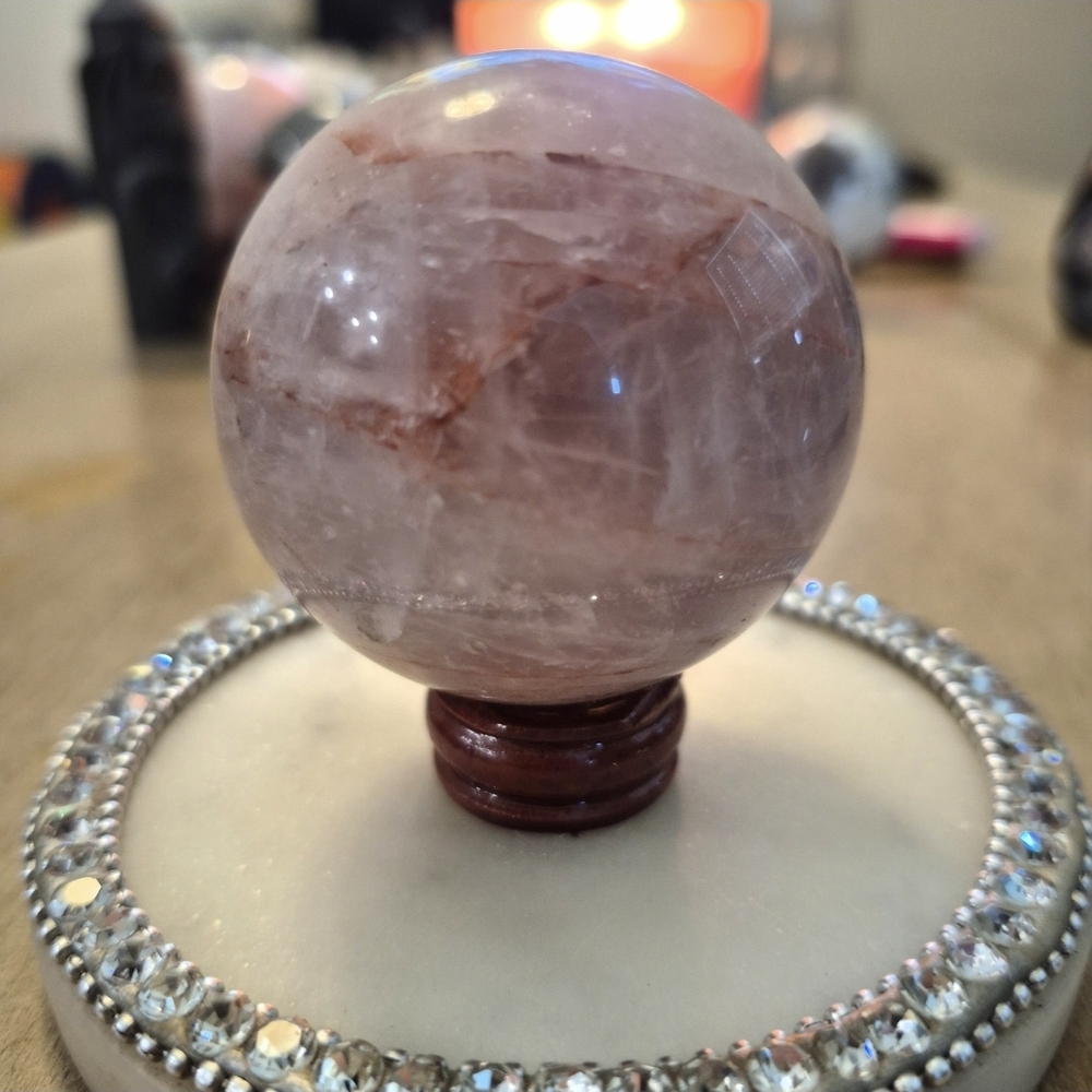 Natural Red Hematoid Quartz Orb Sphere #1 - Picture 4 of 6